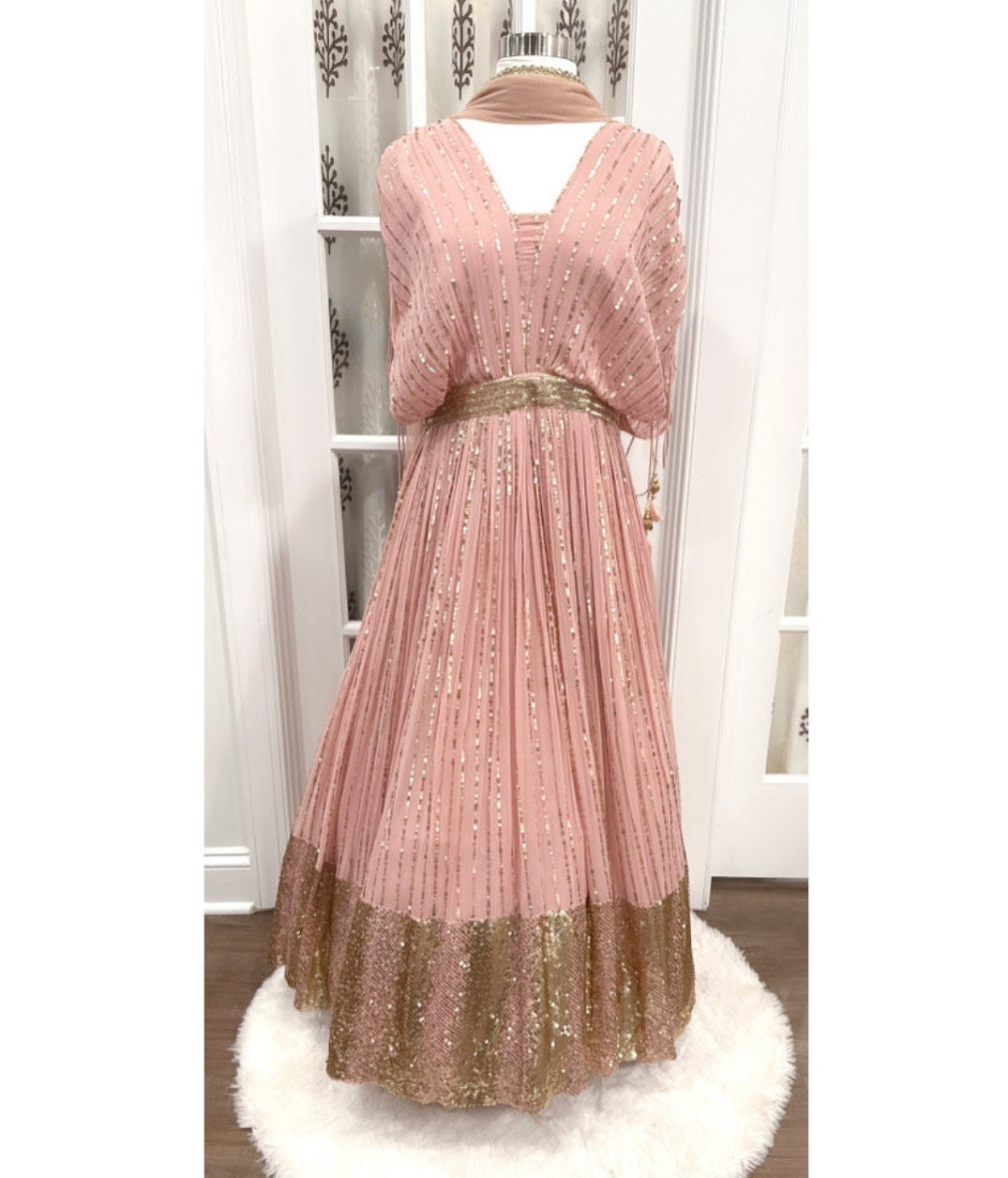 Grand IndoWestern sequin heavy Partywear Gown comes with Dupatta and matching Pant.