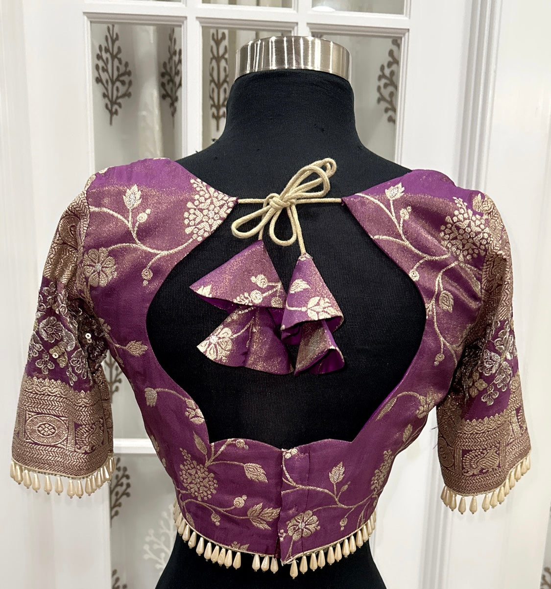 Tissue Half saree in elegant deep purple color with vibrant dupatta with hand embellishment stitched blouse  size 38