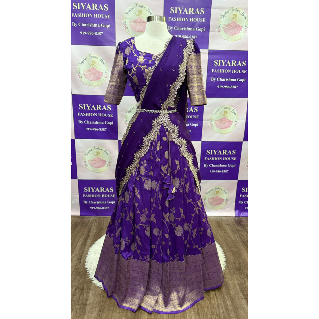 Traditional Purple Half Saree with Golden Zari Work | Elegant Ethnic Wear | Wedding & Festive Outfit | Size 40