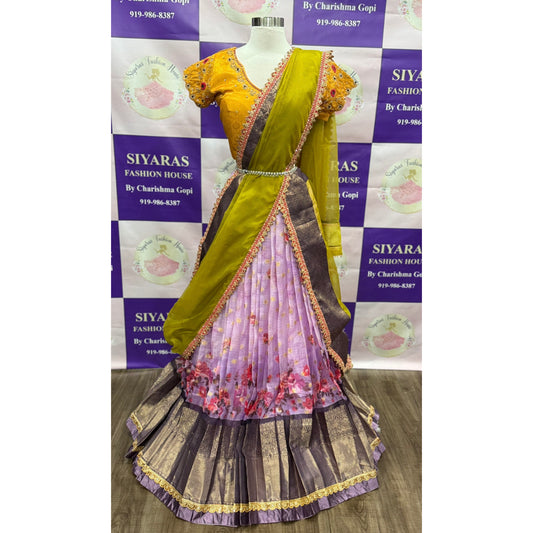 Bananas pattu Lehanga  Half sare with organza dupatta size 44 ready to ship UsA