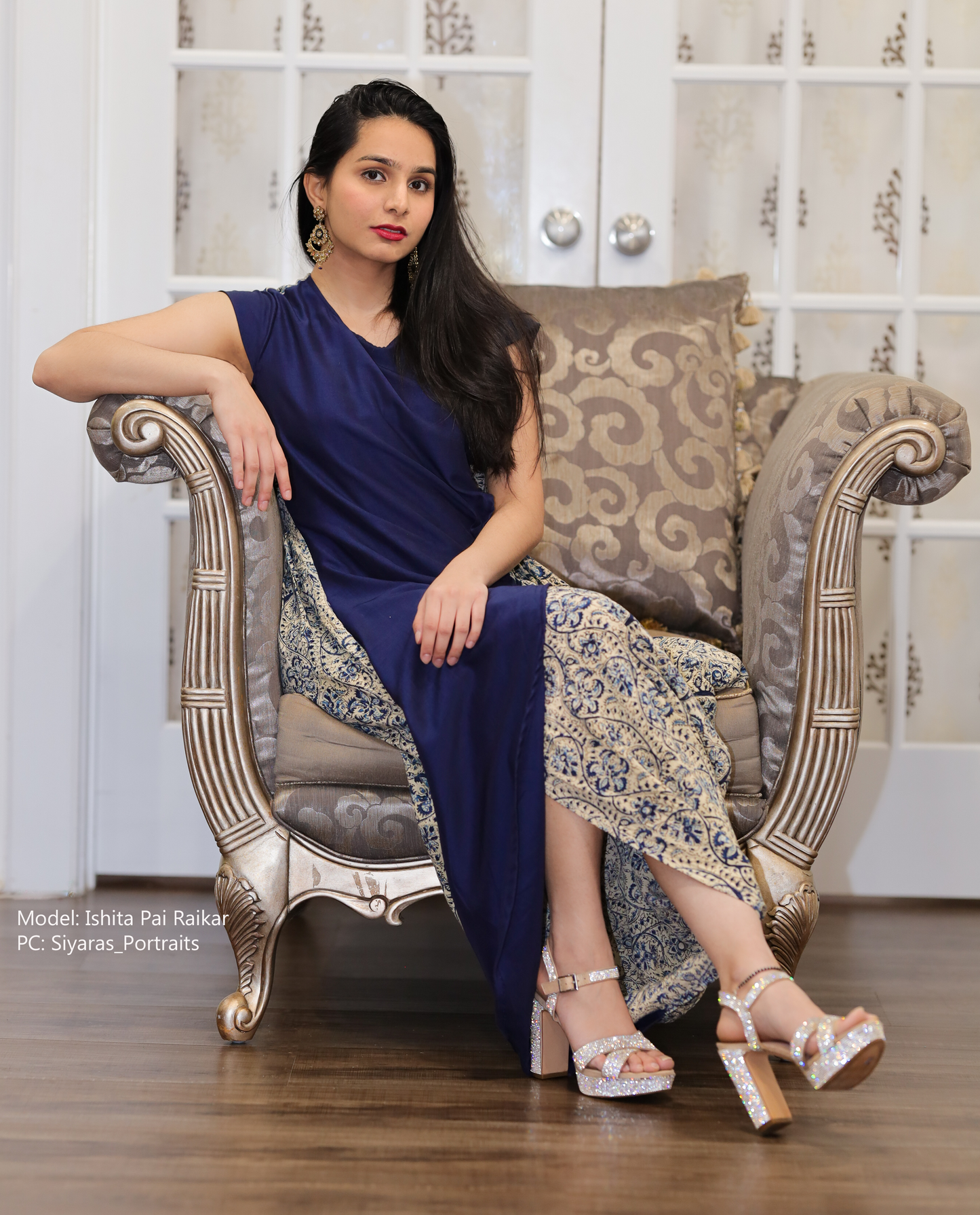 Elegant Cowl pattern drape style dress in modal cotton and exquisite Kalamkari print