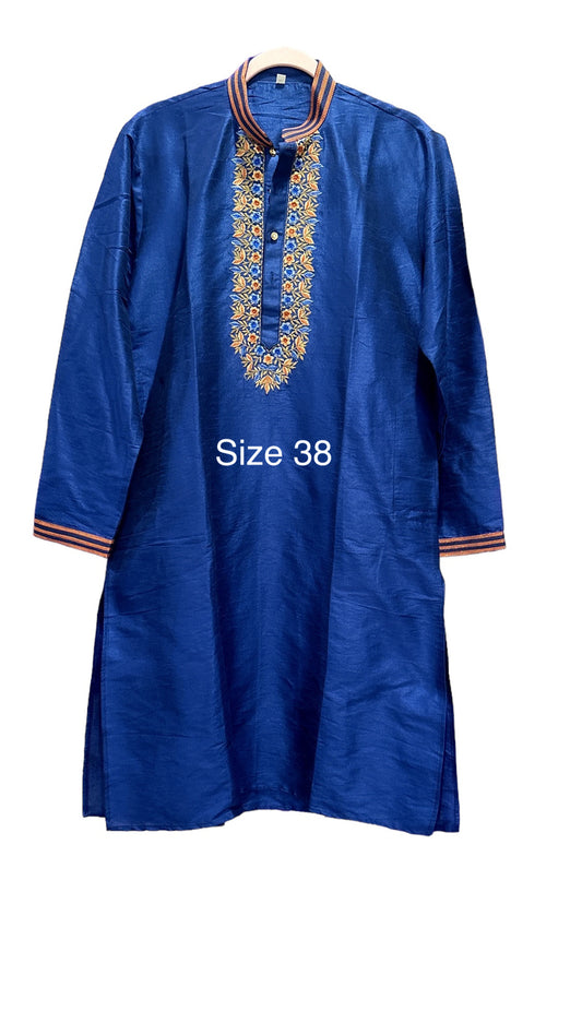 Mens Silk Blue Kurta Pyjama 2 pc set embroidery on top  Partywear dress, wedding dress