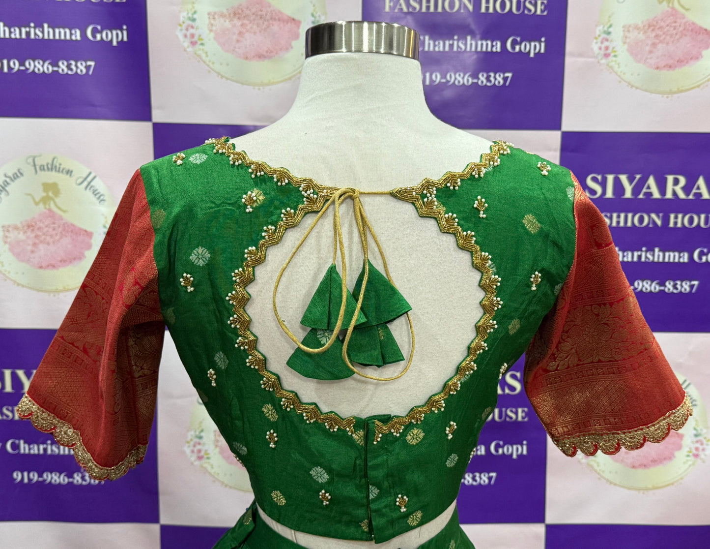 Gorgeous Green half saree with Maggam work blouse size 38-42