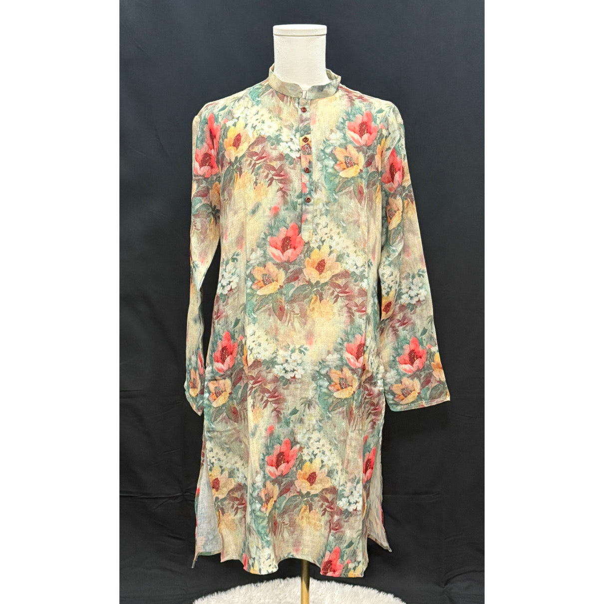 Beautiful floral print Men’s linen kurta with white pyjama set wedding Partywear dress | men’s pastel | ready to ship from USA