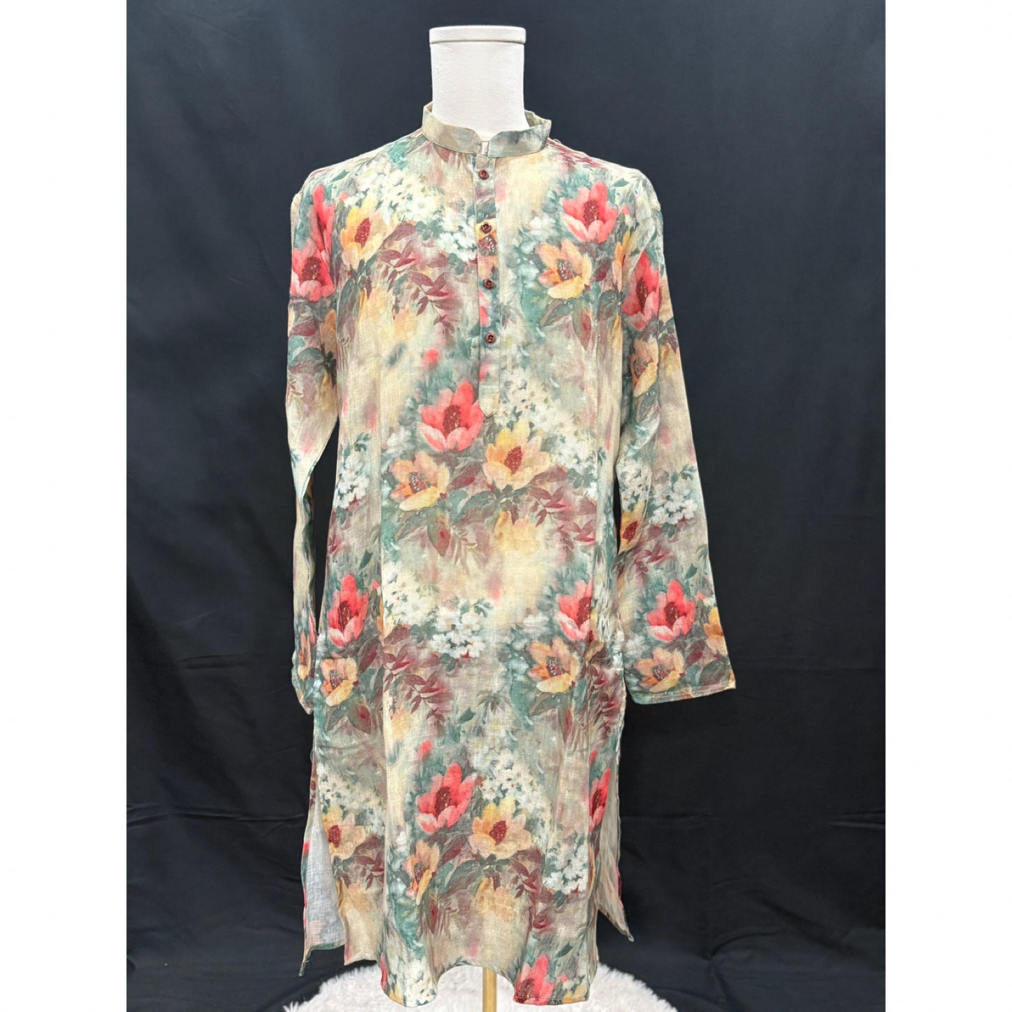 Beautiful floral print Men’s linen kurta with white pyjama set wedding Partywear dress | men’s pastel | ready to ship from USA