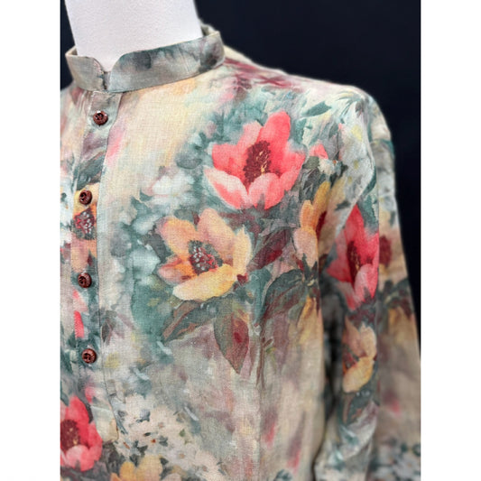 Beautiful floral print Men’s linen kurta with white pyjama set wedding Partywear dress | men’s pastel | ready to ship from USA