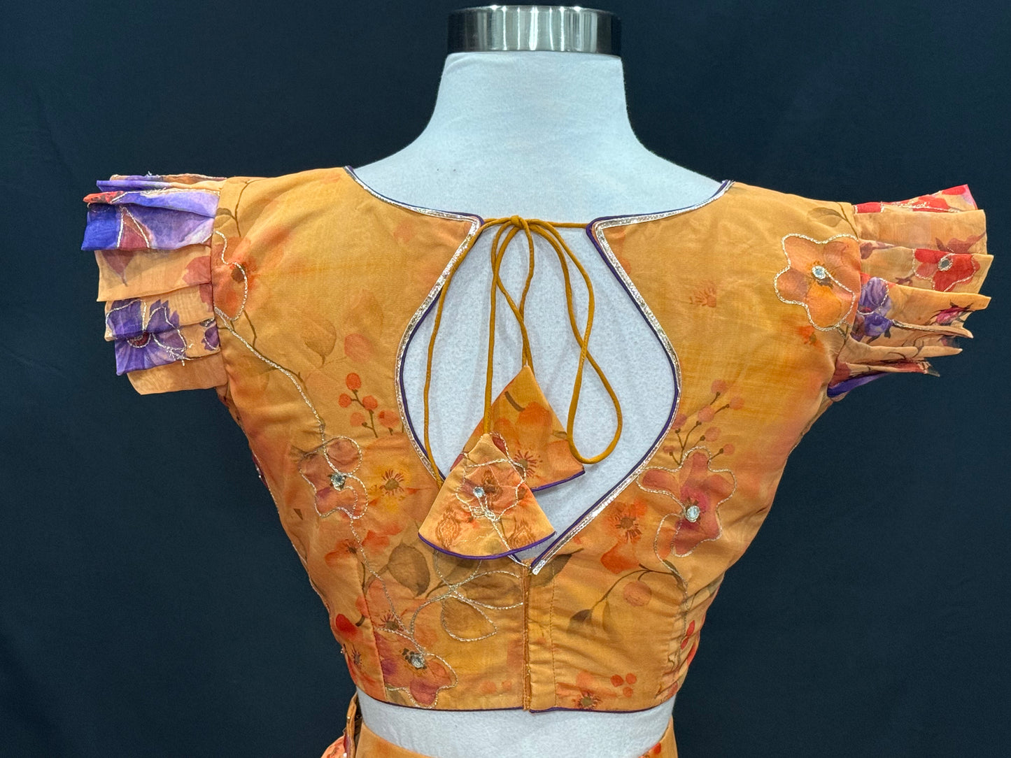 Customized Organza Lehenga / Half Saree in Orange and Purple | Floral Partywear Lehenga | size 36 to 40  | Ready to Ship from USA |