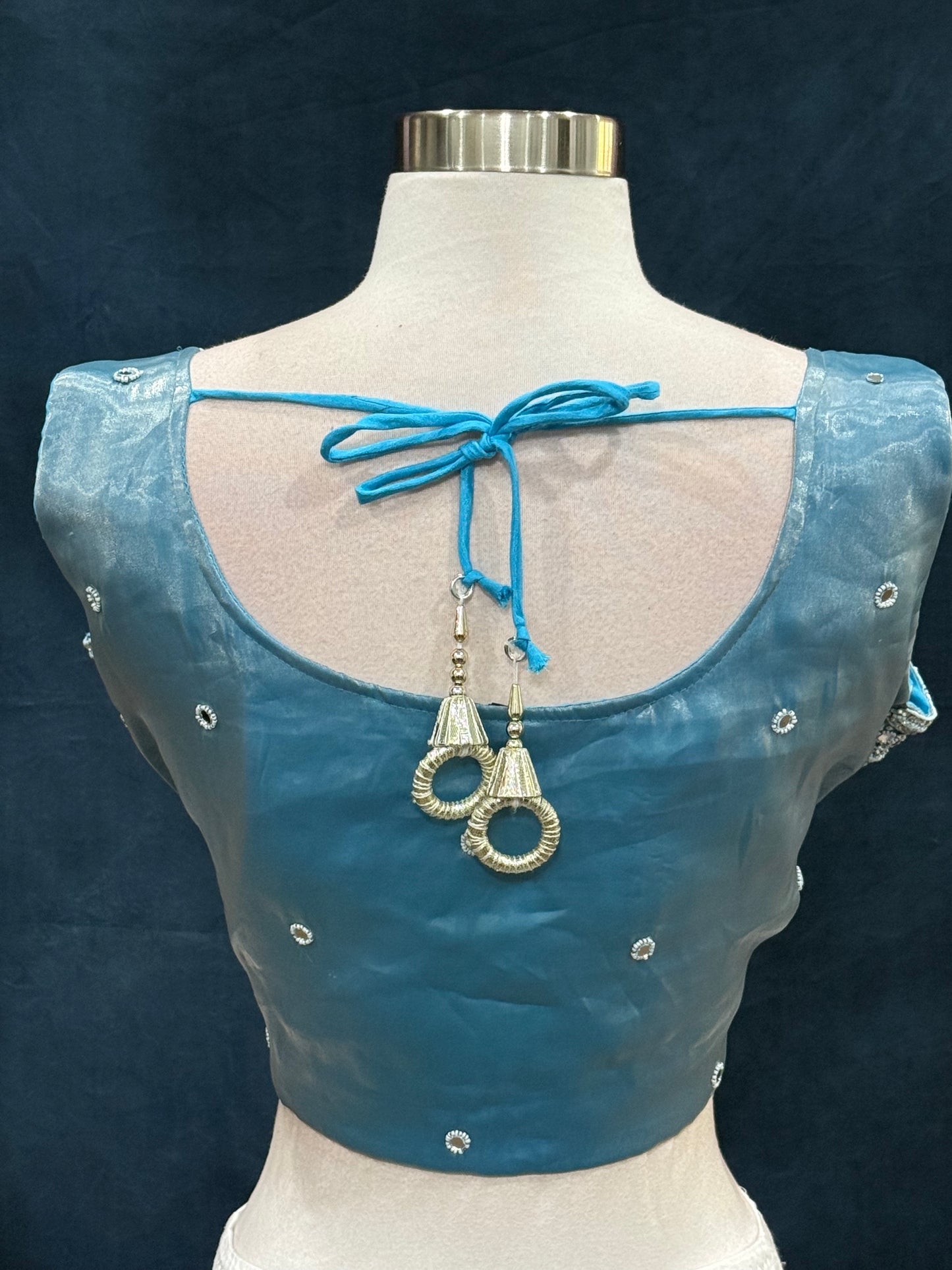 Sky Blue Organza Ruffle Lehenga Set | Mirror Work Crop Top | Size XL 42 | Ready to Wear Indian Outfit | Partywear | Wedding Guest Dress