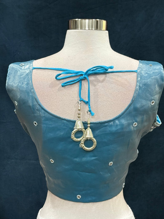 Sky Blue Organza Ruffle Lehenga Set | Mirror Work Crop Top | Size XL 42 | Ready to Wear Indian Outfit | Partywear | Wedding Guest Dress