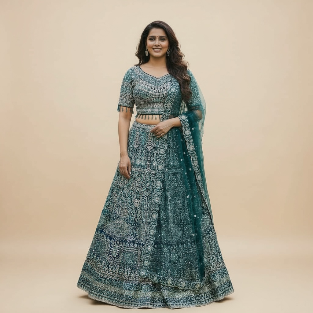 😍 Beautiful green wedding/Bridal lehenga. Available in size 38/40