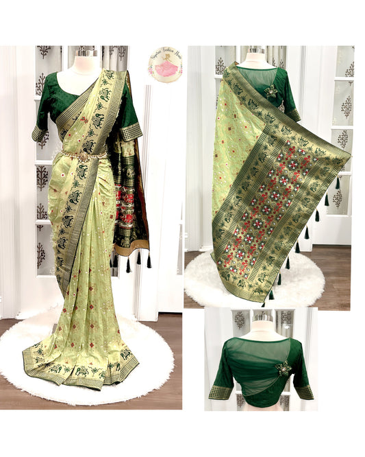 Patola Silk Saree with designer stitched blouse fits 38 to 42