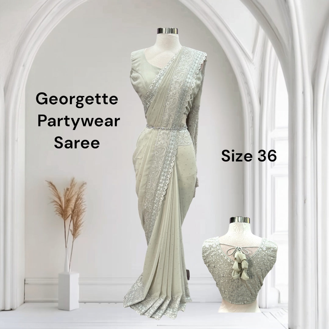 Gorgeous Partywear Georgette Saree with Stitched blouse size 36 thread work and stone work