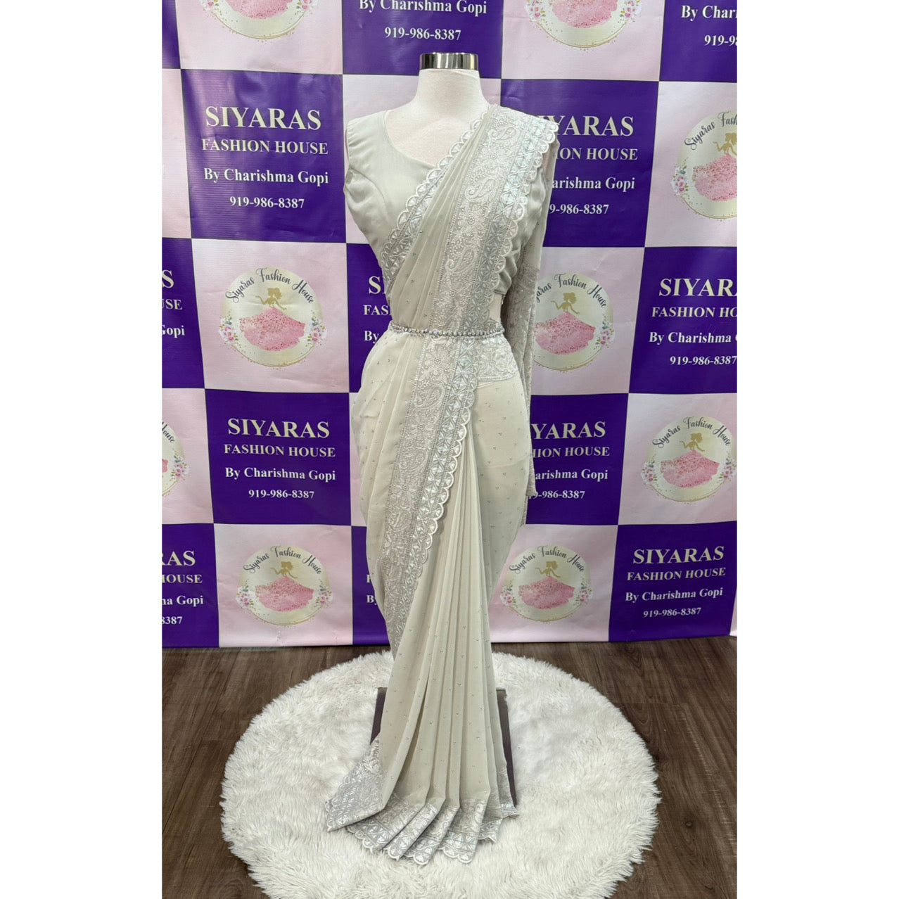 Gorgeous Partywear Georgette Saree with Stitched blouse size 36 thread work and stone work