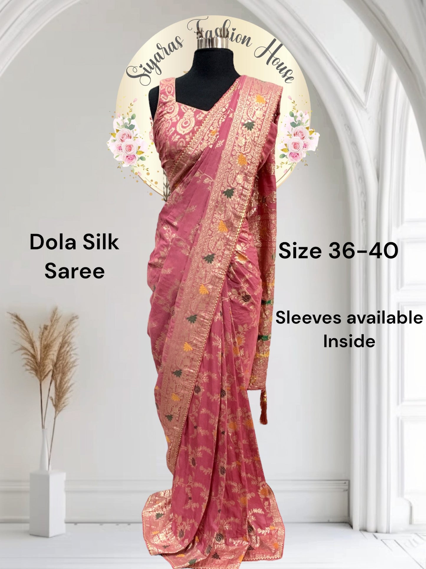 Elegant Dola silk saree with stitched blouse 36-40 Partywear outfit