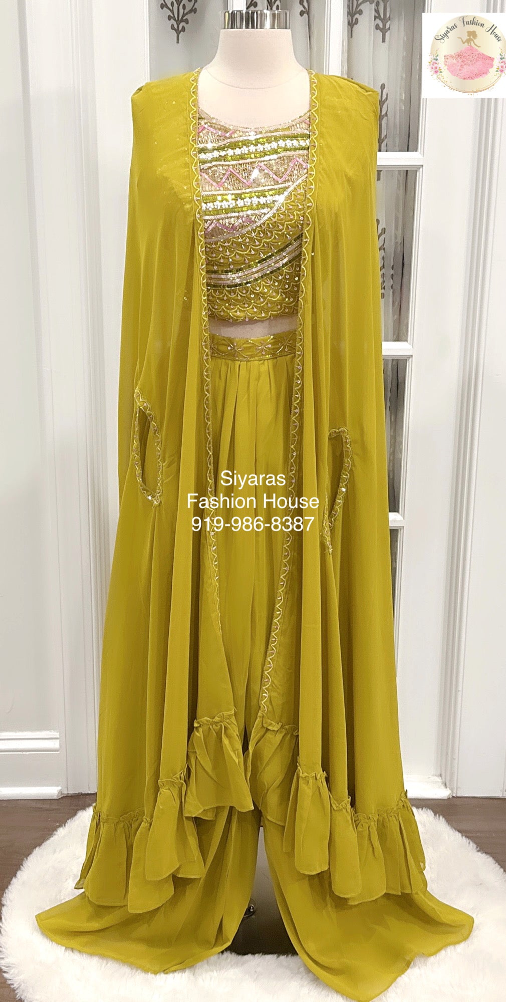 Gorgeous chic Jacket style crop top lehanga trendy mehendi reception grand Partywear Dress