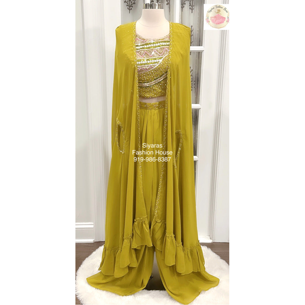 Gorgeous chic Jacket style crop top lehanga trendy mehendi reception grand Partywear Dress