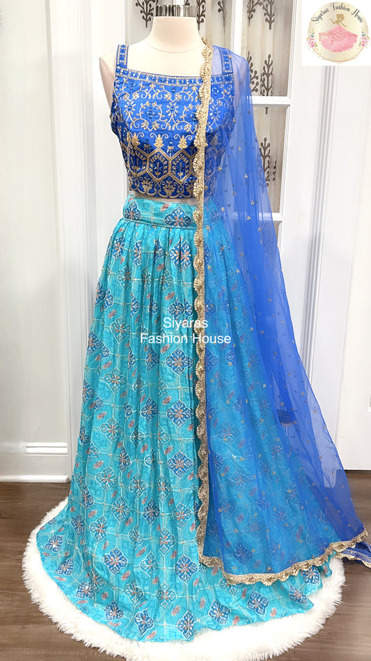 Blue Partywear Lehanga Choli with sequence and embroidery work