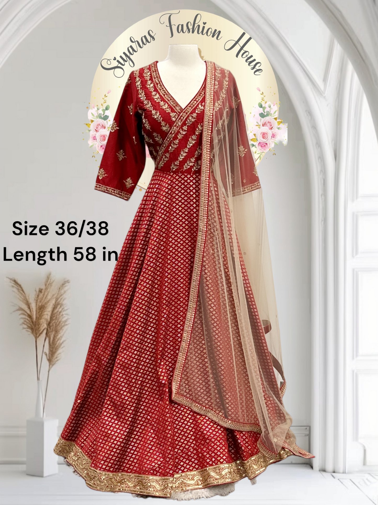 Beautiful Wedding/PartyWear Long gown with Elegant Dupatta!! Size 36/38 length 48 in