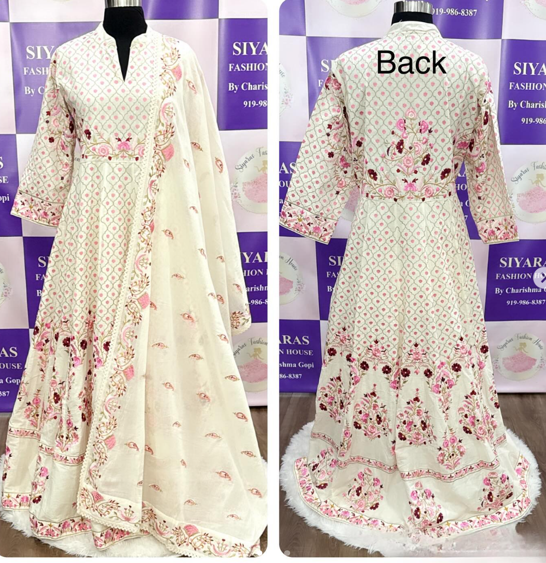 Exquisite Ethnic Designer Anarkali Long gown with full sleeves in 100%pure cotton ethnic dress paired with Matching Heavy Embroidery Dupatta