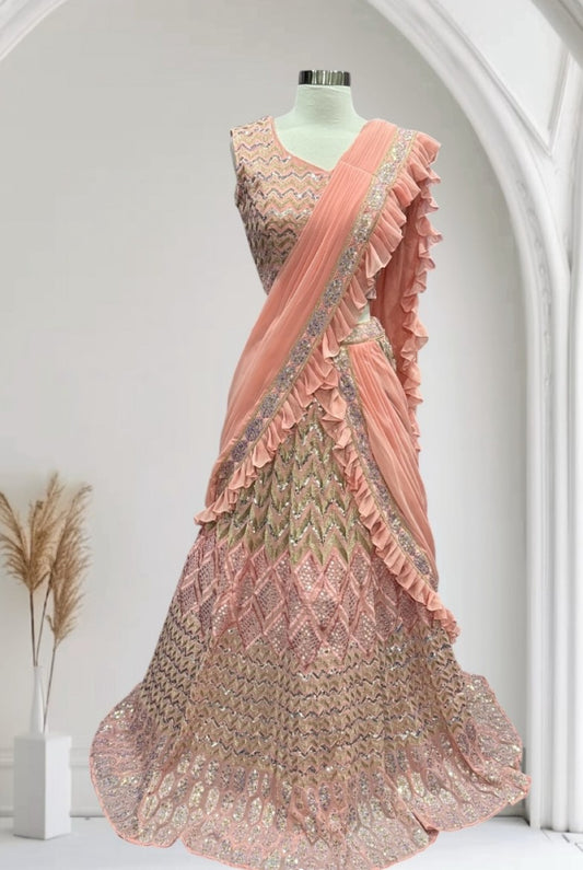 Designer Georgette Trendy Sequin Ruffle Lehanga – Partywear & Wedding Outfit (Size 36-40)