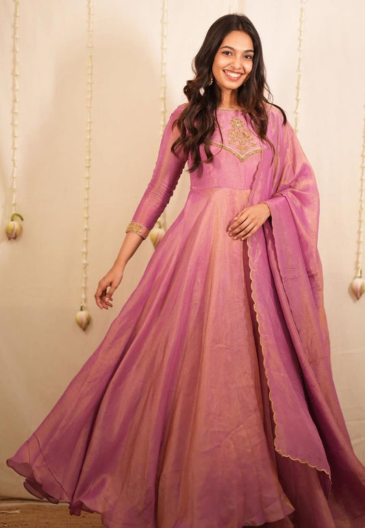 Anarkali Tissue Long Gown with tissue dupatta LARGE 40 AND XXXL 46