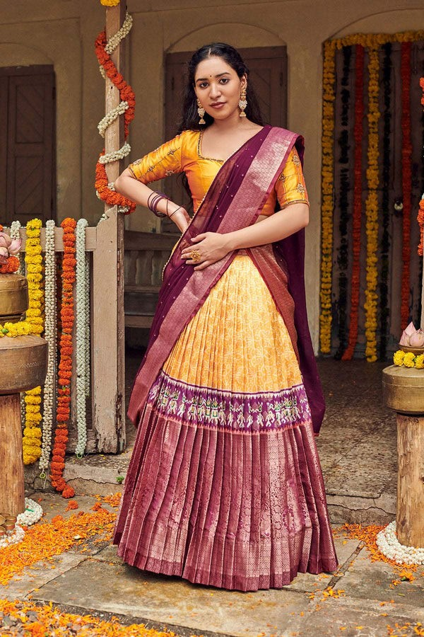 Traditional Half Saree – Fusion of Tradition and Contemporary Style | Pattu Half Saree | Size 36 | langa voni| teens| half saree women