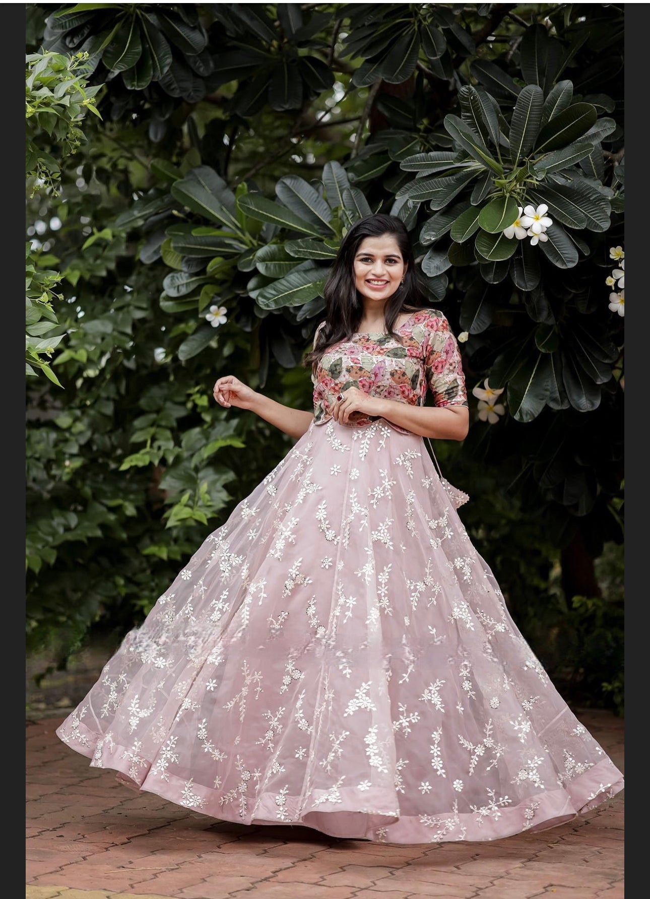 Pink Designer Organza Chikankari Long dress Partywear Dress Wedding/function dress