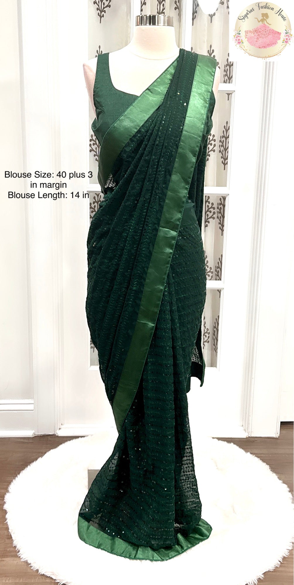Dark Green Sequin Saree with matching trendy blouse| Partywear Saree