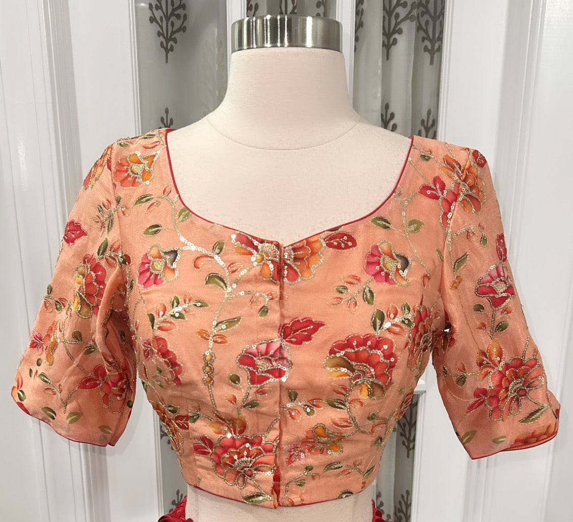 Satin Silk Burgundy Color Saree with sequin embroidery Kalamkari blouse Ready to ShIp USA| Partywear Saree