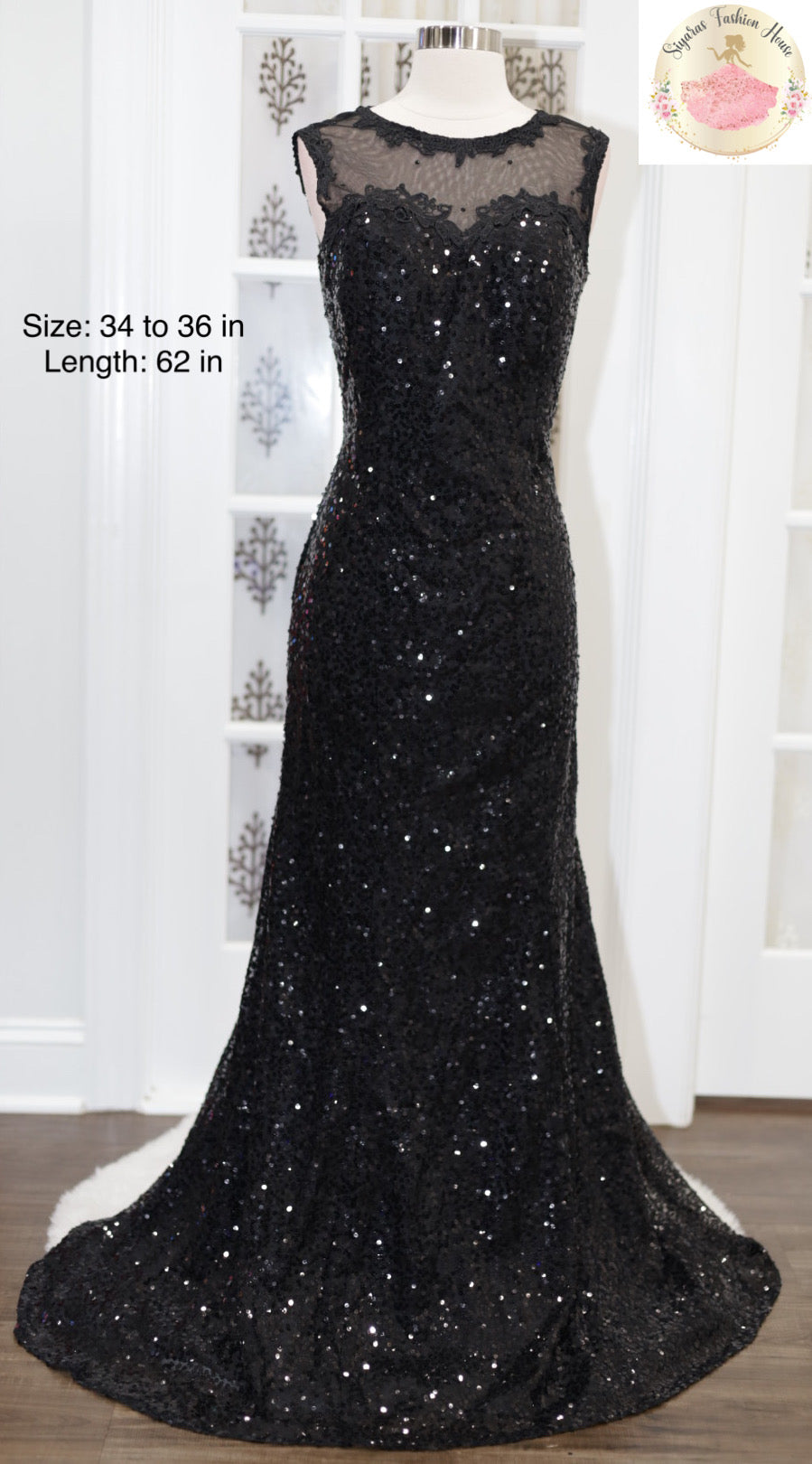 Black shimmery sequence along Partywear gown prom Gown , Evening Gown