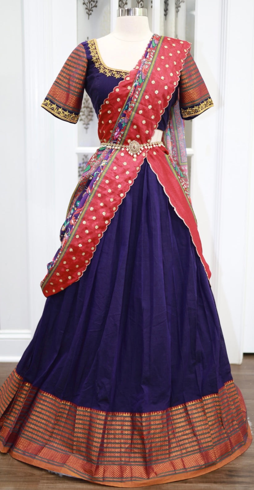 Buy NAVKARMIT Women's Pure Silk Zari Weaving Lehenga Choli, Unstitched  Lehenga Choli, Half Saree at Amazon.in