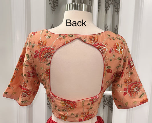 Satin Silk Burgundy Color Saree with sequin embroidery Kalamkari blouse Ready to ShIp USA| Partywear Saree