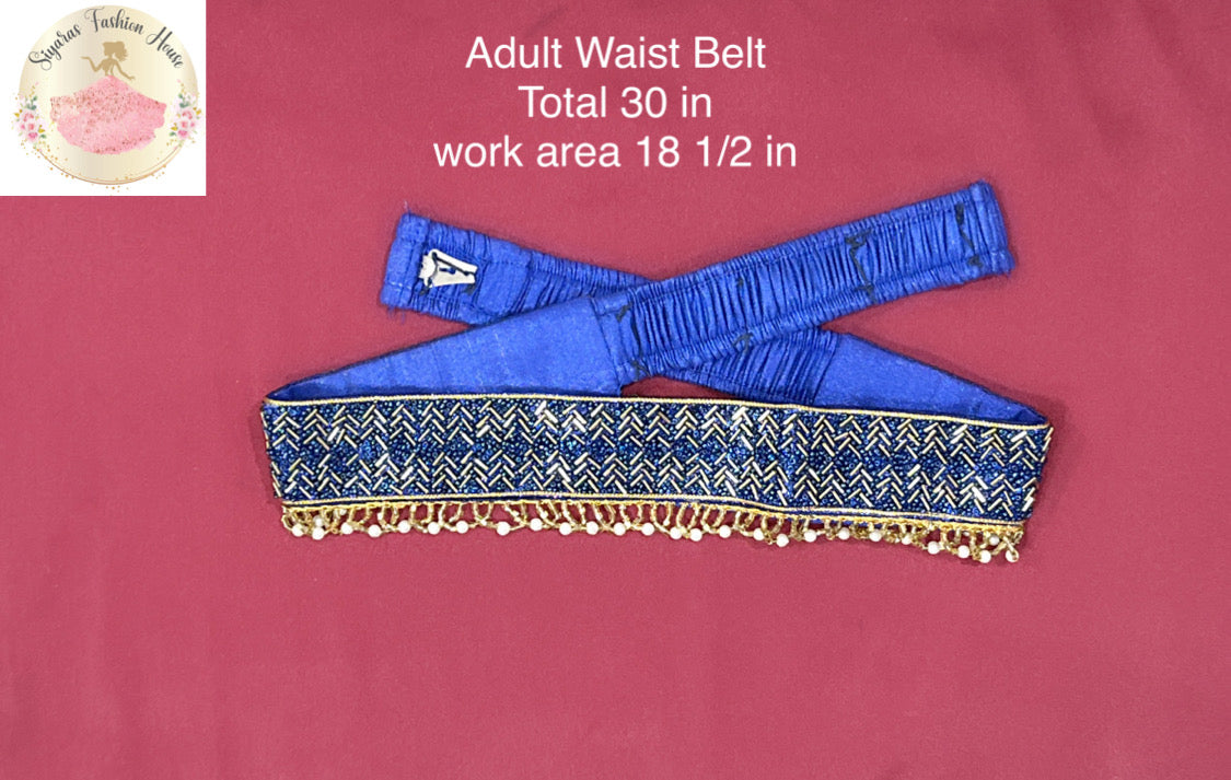 Attractive  work hip/waist belt in Navy blue color  with elastic support size 30 in ready to ship USA great for half saree and gowns