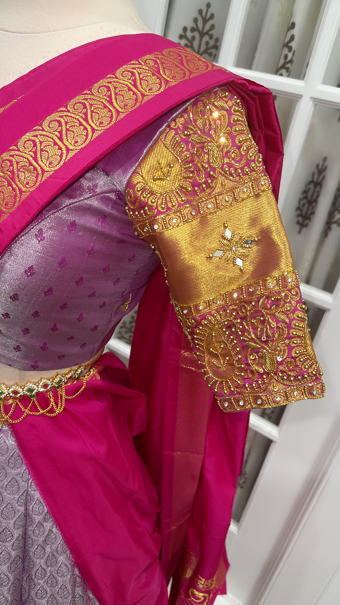 Elegant Lavender color Kanchi Pattu half saree Langa Voni for teens with grand Maggam work blouse | Half saree function | Teen Partywear dress Ready 2 ship