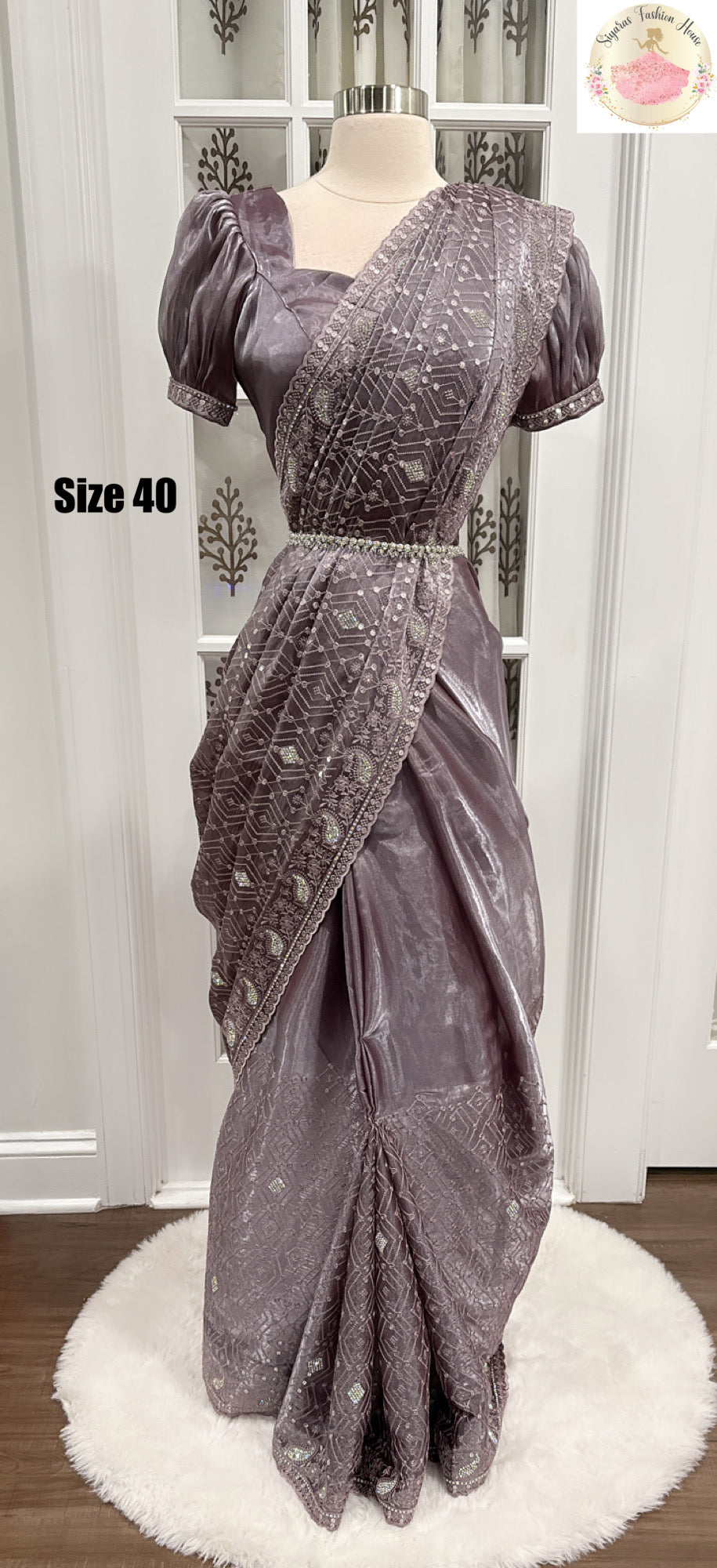 Partywear Saree in premium organza fabric with puff sleeves