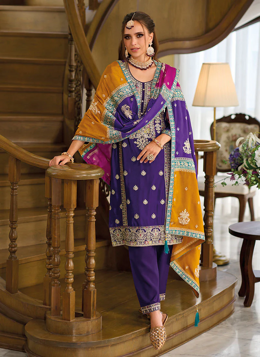 Purple Multicolored Embroidery Pant Style Suit pakistani style suit set ready to ship