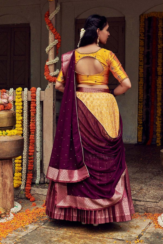 Traditional Half Saree – Fusion of Tradition and Contemporary Style | Pattu Half Saree | Size 36 | langa voni| teens| half saree women