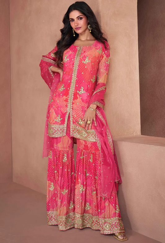Elegant trendy Pink sequence Georgette Suit Set for Wedding & Partywear - Size 38