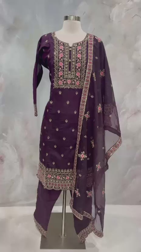 Pakistani  Salwar suit set elegant multicolor embroidery wedding organza set size XL 42, grand looking Partywear dress
