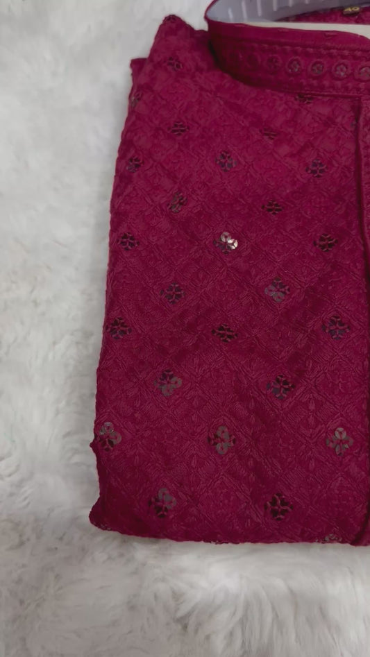 Beautiful Chikankari men’s kurta set with white pant. Available in size  40