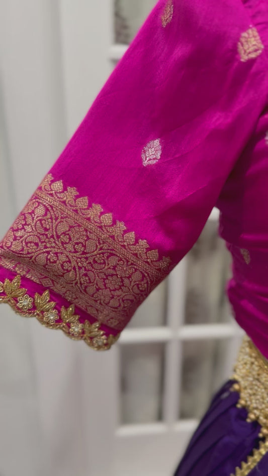 Beautifully Customized Pure Chinia silk half saree with dual shade Dupatta dyed. Size 38 to 41.