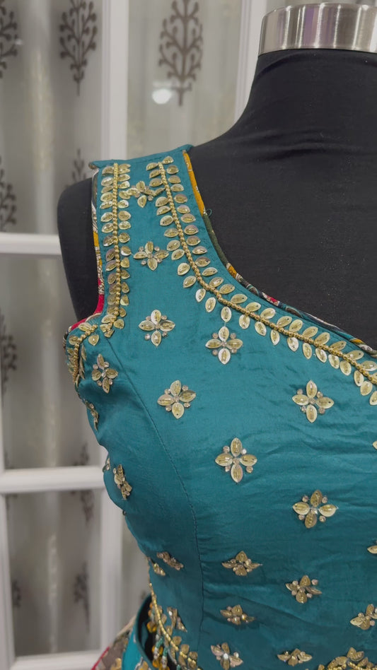 Beautiful crepe silk Lehanga choli with embroidered blouse and dupatta comes with digital print Lehanga
