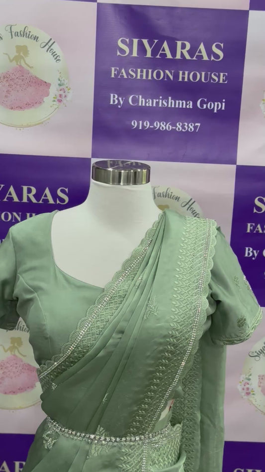 cocktail PartyWear saree, Featuring exquisite embroidery & Swarovski work Perfect for your special occasions! 
Size 38-42