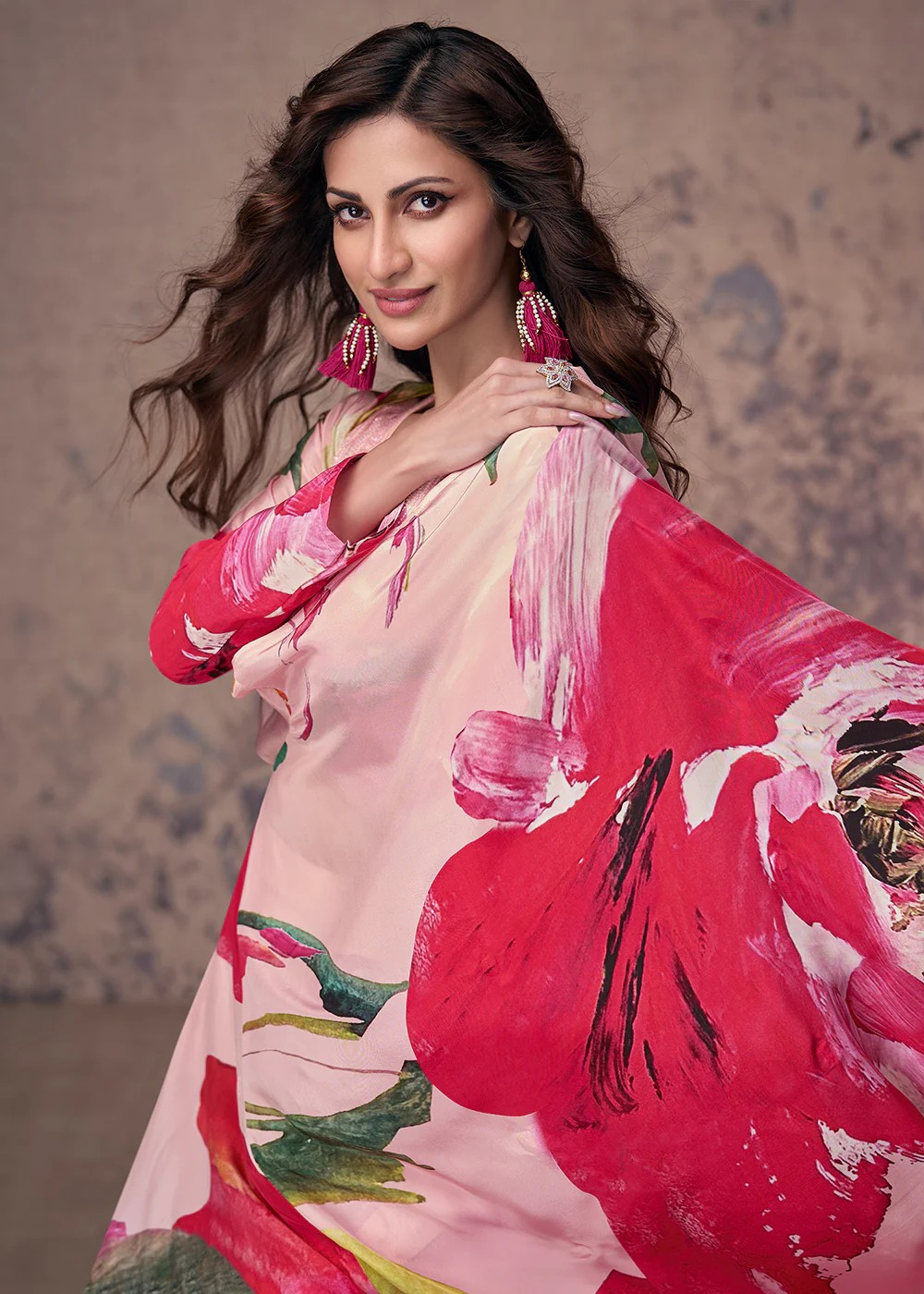 Beautiful Cocktail Pink Multicoloured Sequence Embroidery Jacket style Indo Western Croptop Palazzo Set