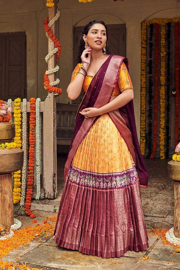 Traditional Half Saree – Fusion of Tradition and Contemporary Style | Pattu Half Saree | Size 36 | langa voni| teens| half saree women