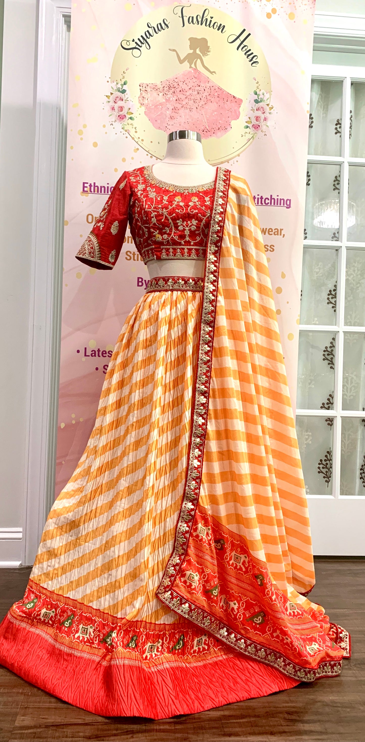 Pure Silk Lehariya Style Chaniya Choli with Embroidery zari work on blouse
