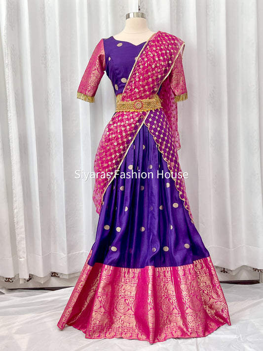 Designer Half Saree with Stitched Blouse and comes with Hip belt