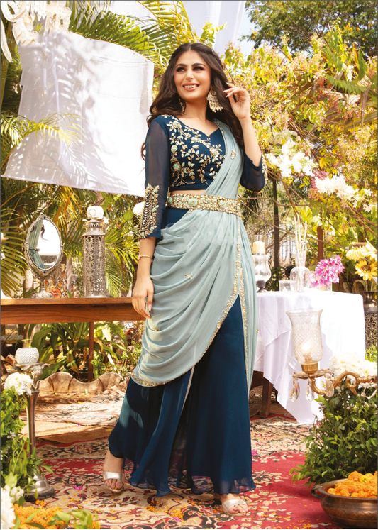 Elegant Crop Top Lehanga set with Work belt and Dupatta