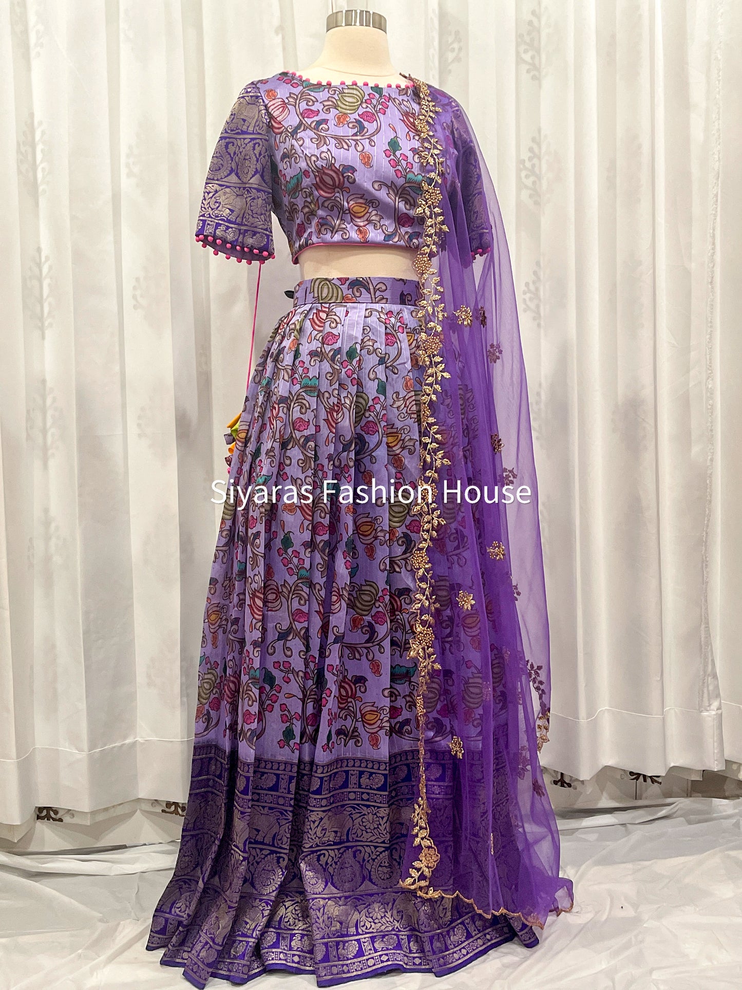 Beautiful custom made Kalamkari Lehanga/Half Saree with Kanchi border | Lavender color| Half Saree| Langa voni| Lehanga| PartyWear