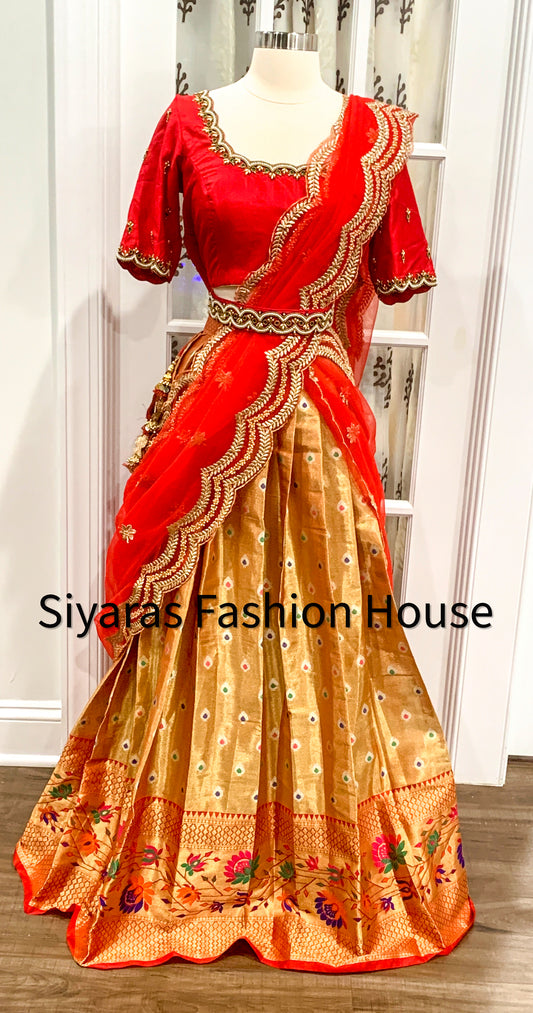 Gorgeous Kanchi Silk Traditional Half Saree with Maggam work | Pattu Pavadi | Traditional Langa Voni| Party & Wedding wear Lehenga Choli